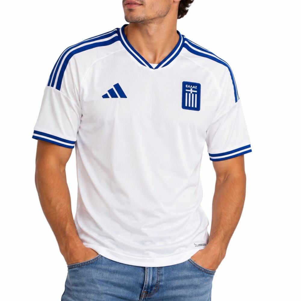 Adidas Greece National Team Soccer Jersey Men's XL White Blue Slim Fit NWT